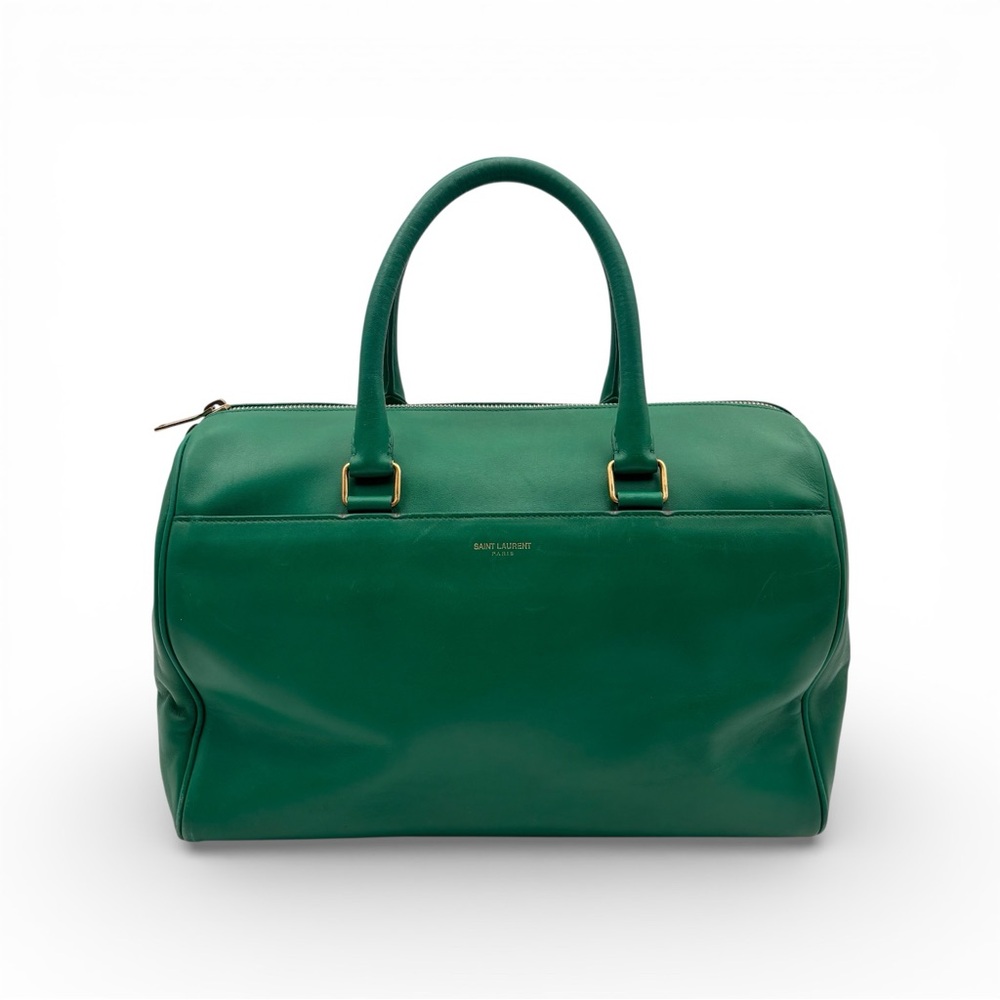 Saint Laurent Green Leather Duffle Top Handle Bag Gold Hardware